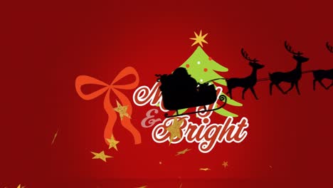 Merry-and-bright-text-banner-with-red-ribbon-and-christmas-tree-icons-against-black-background