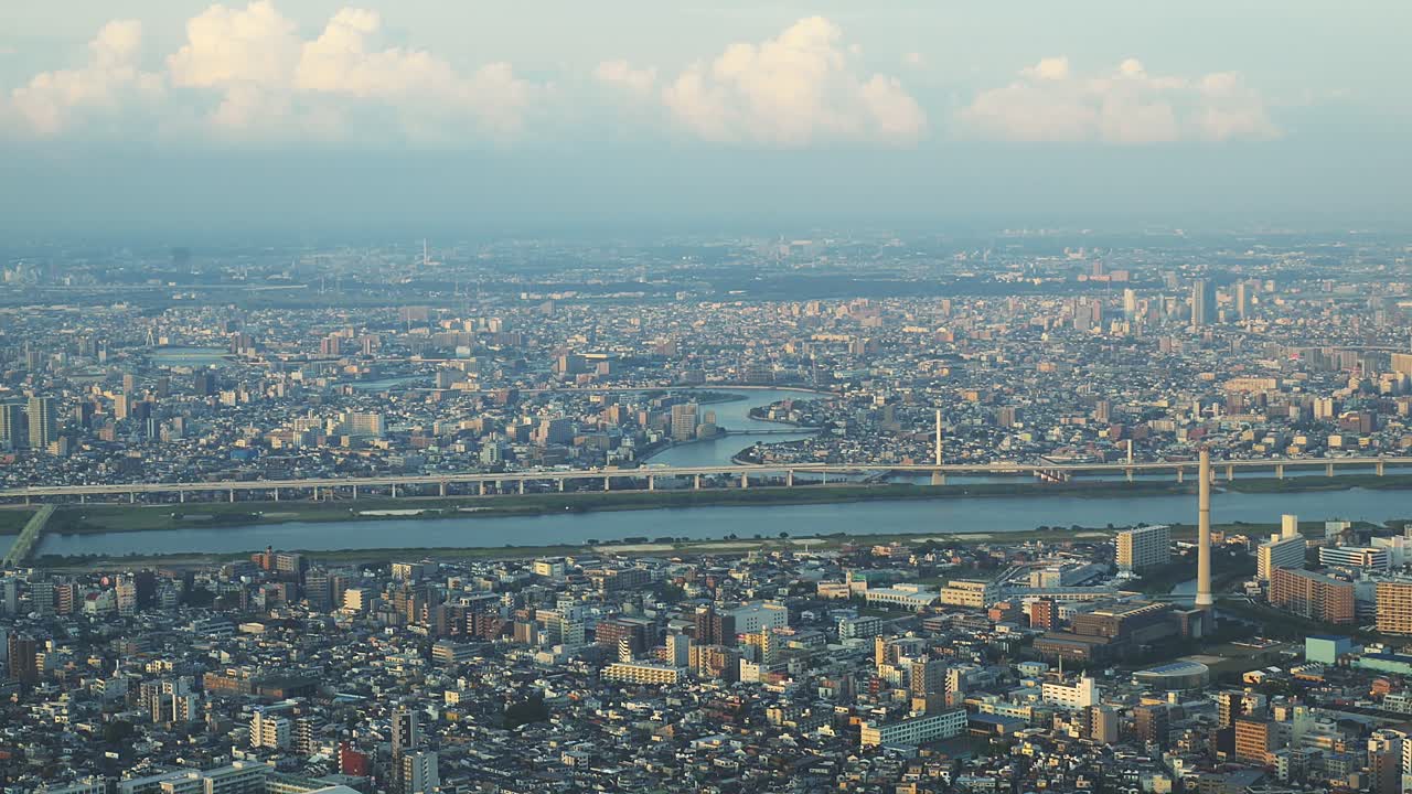 Katsushika City, Naka And Arakawa Rivers Viewed From Tokyo Skytree In Sumida, Japan. - wide shot