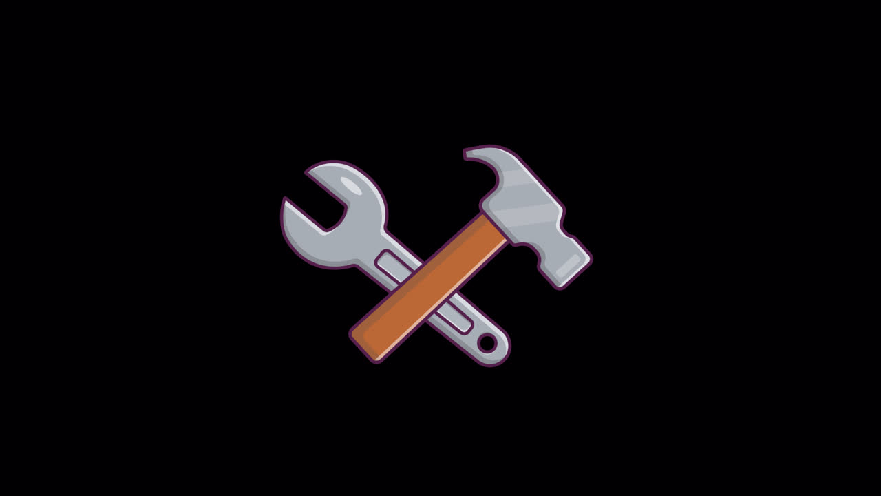 Animated Wrench and Hammer Tools Icon on Black Background