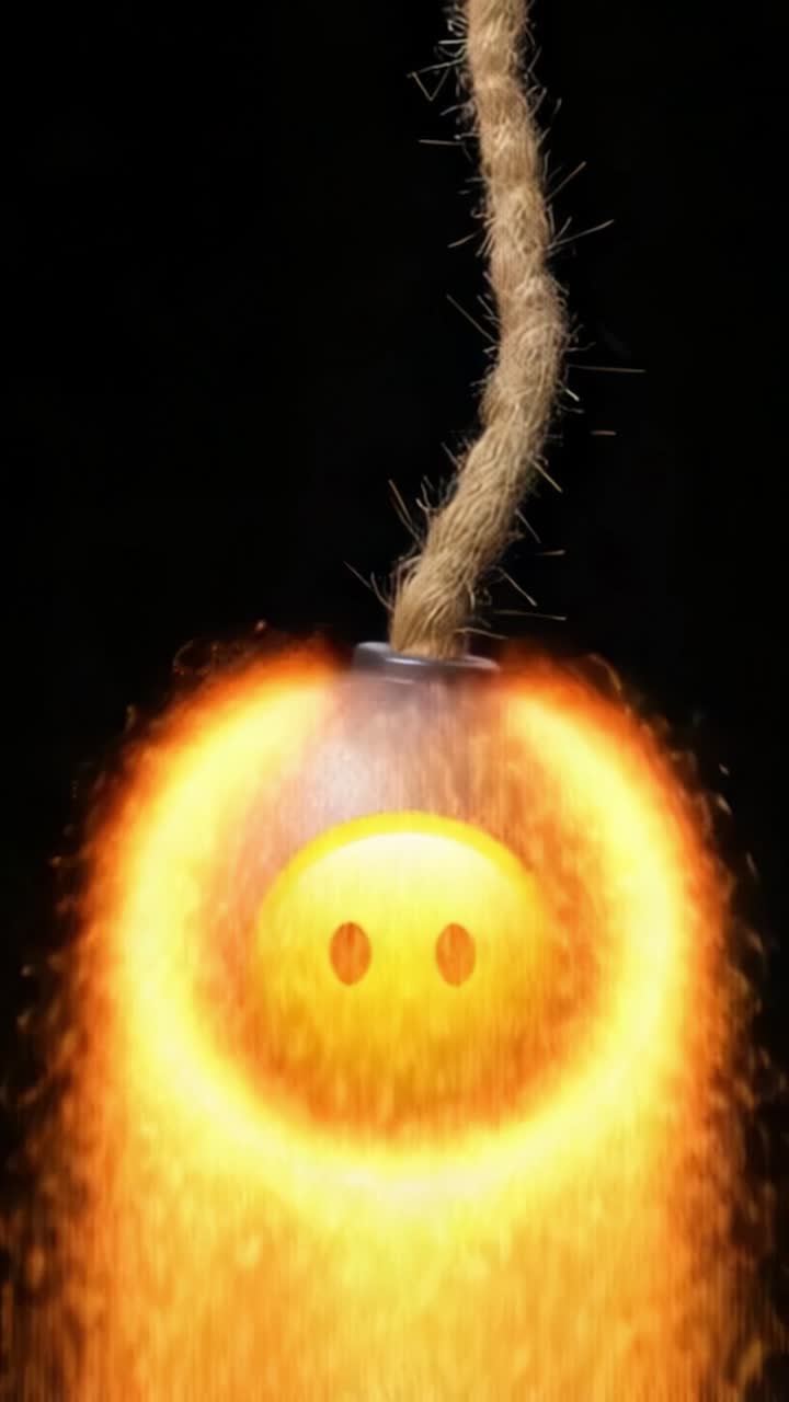 Explosive Graphic with a Smiley Face in a Dark Background Depicting a Bomb with Fuming Wicks, Symbolizing Excitement and Tension in Visual Art