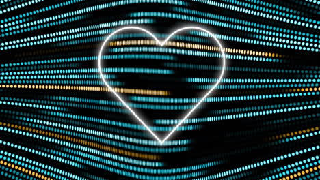 animation of neon heart icon over glowing lgiht trails on black background