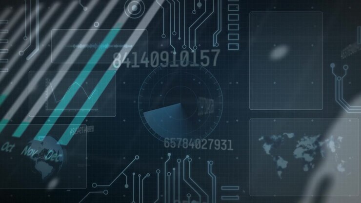 Animation of scope scanning and data processing on black background