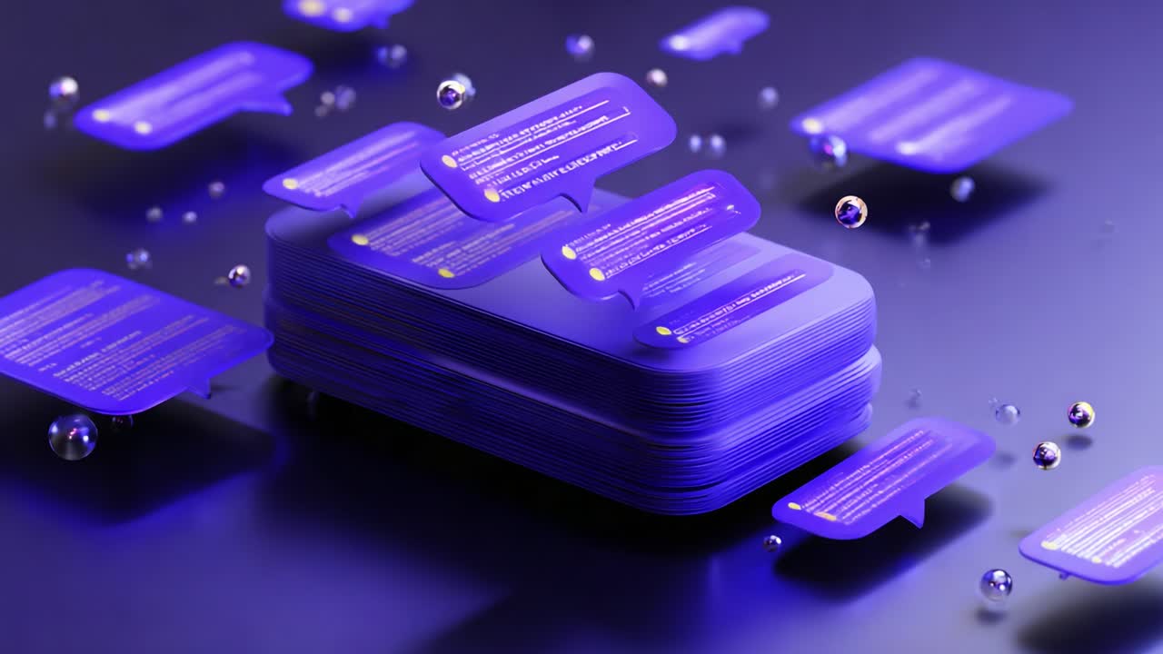 An Artistic Representation of Digital Communication: Floating Messages, Vibrant Colors, and Abstract Shapes Create a Visual Spectrum of Interaction in a Modern Space