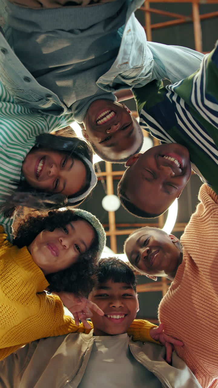 Diverse Group of Happy Children Looking Down and Smiling