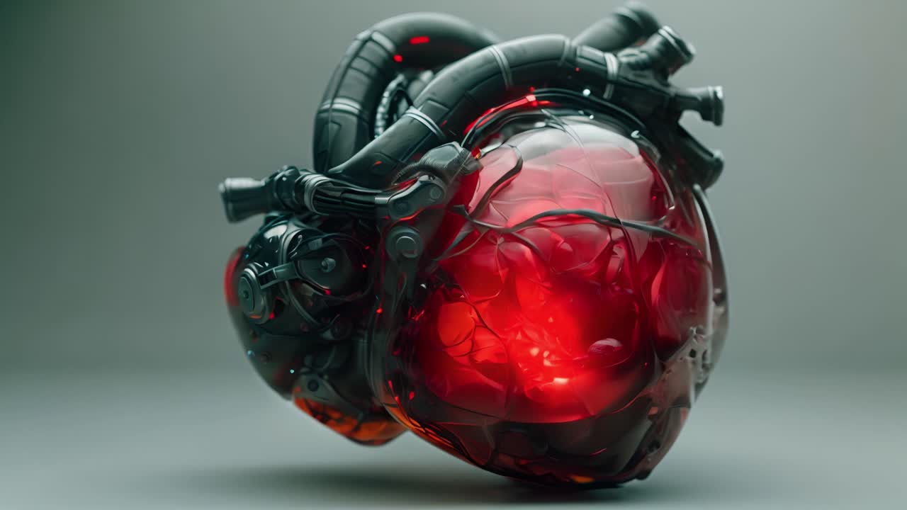 Cybernetic Heart with Glowing Red Core