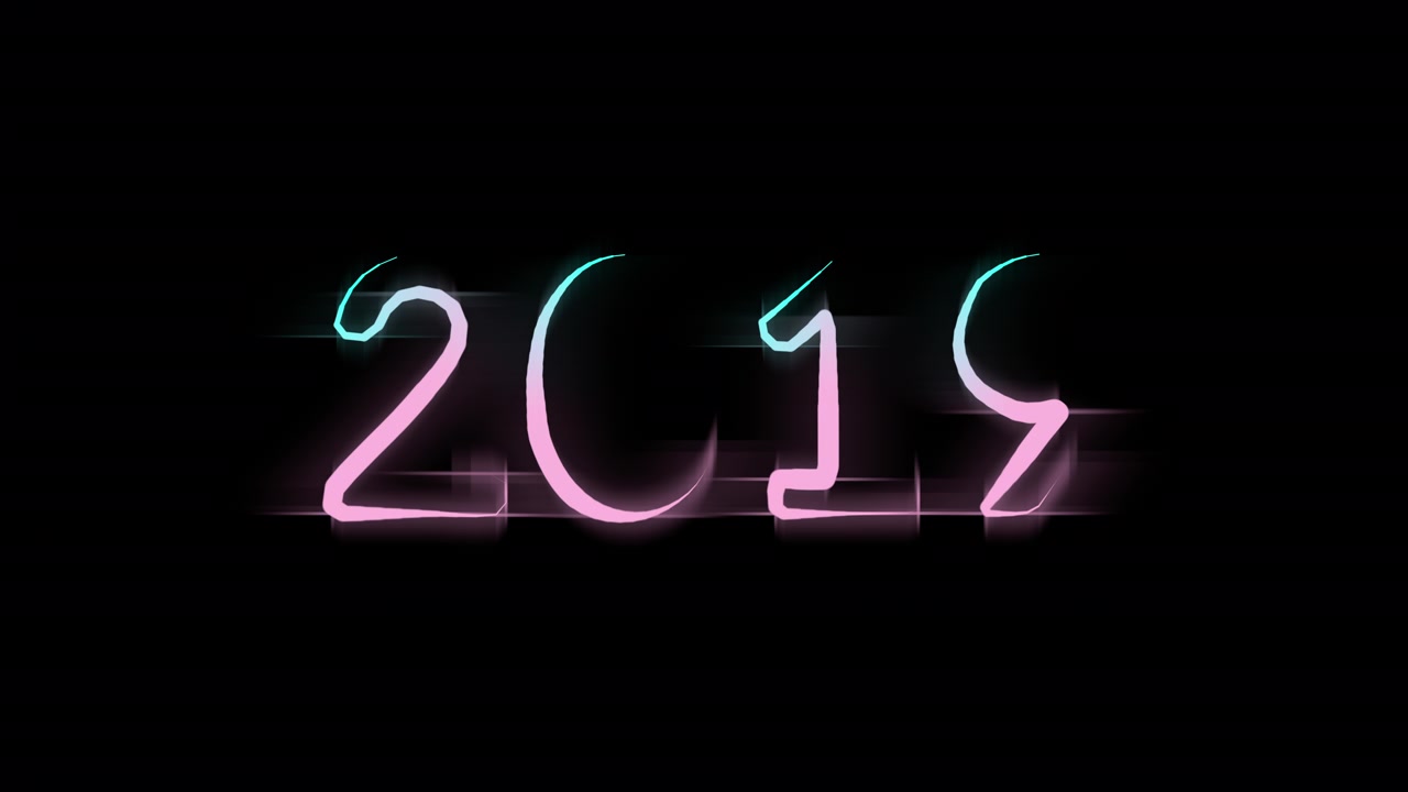 Twenty nineteen pink blue neon numerals, seamless loop animation, SIX SECONDS
