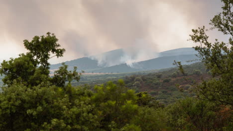 4k wildfire timelapse video smoke large brush fire medium shot greece zoom in