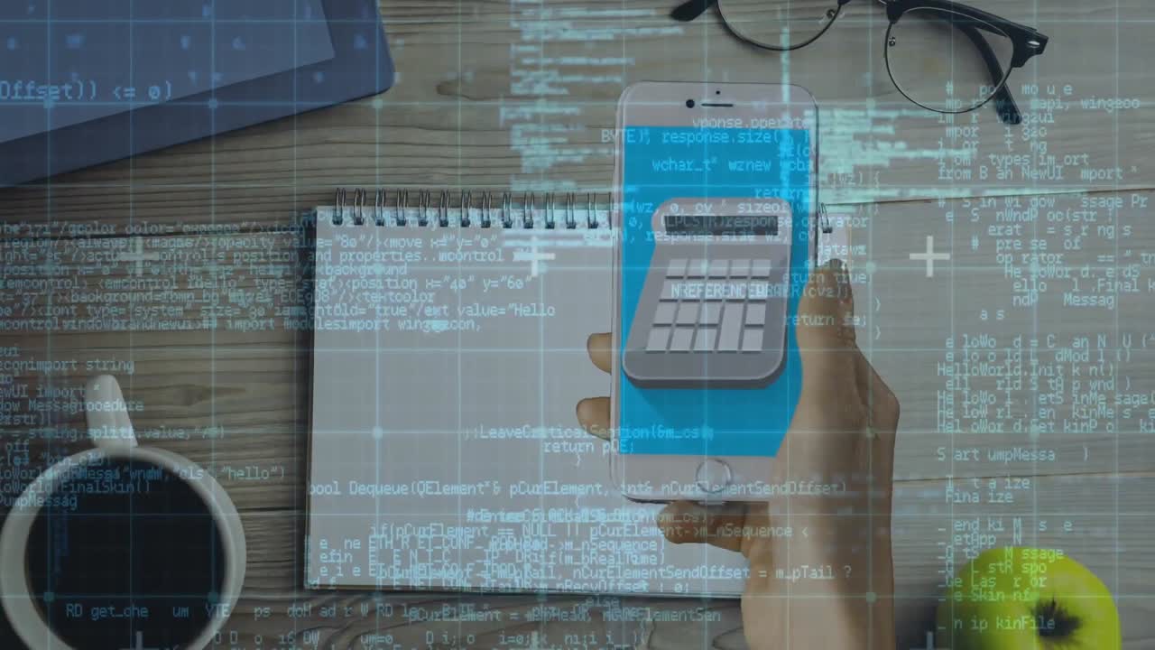 Animation of data processing over woman using smartphone