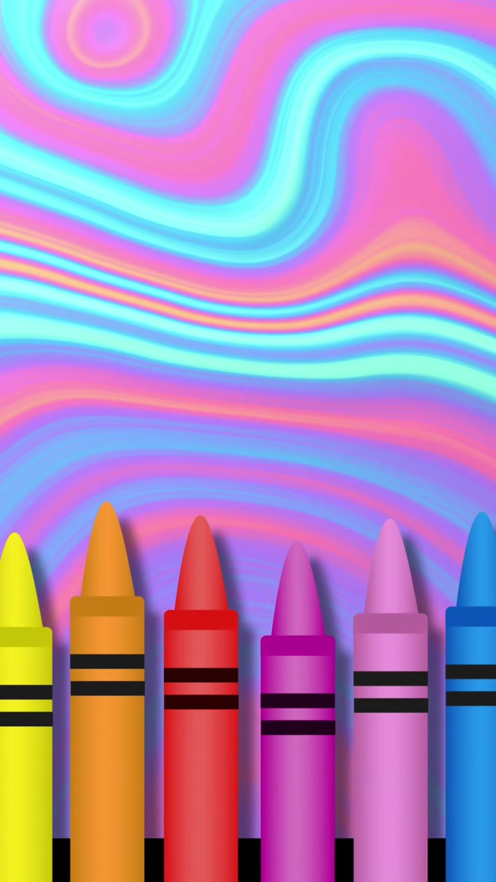 Animación de lápices de colores sobre fondo líquido rosa