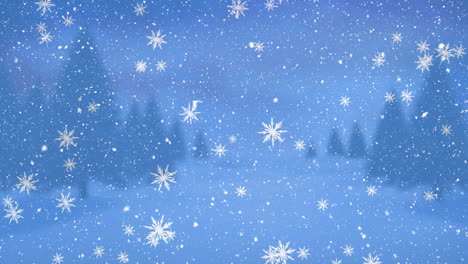 animation of snow falling over winter landscape