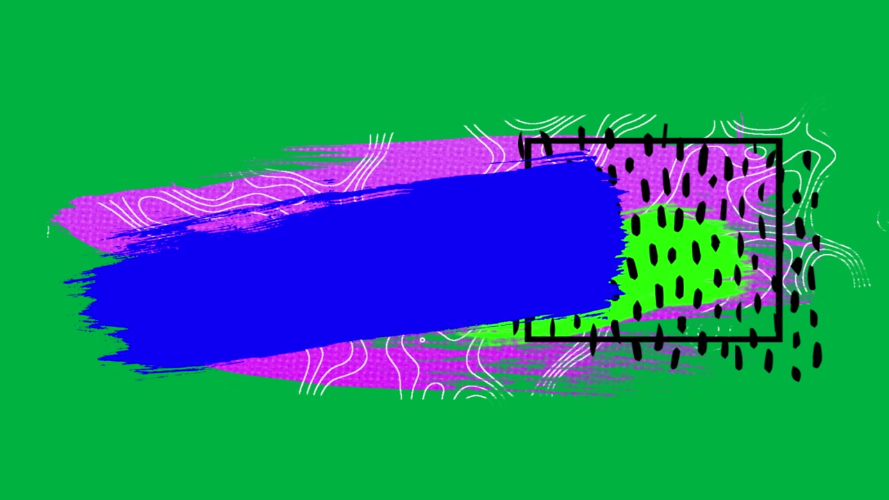 On play magenta band animating, blue sweep revealing green smear in black box on transparent bg