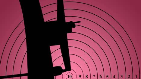 Animation-of-target-and-silhouette-of-archer's-bow-on-pink-background