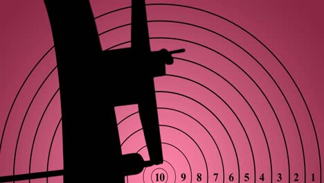 animación del objetivo y la silueta del arco del arquero sobre fondo rosa