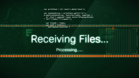 animación de la recepción de archivos y procesamiento de archivos texto, barras de carga en lenguaje informático