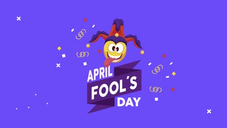 april fools day lettering with emoji jester with hat