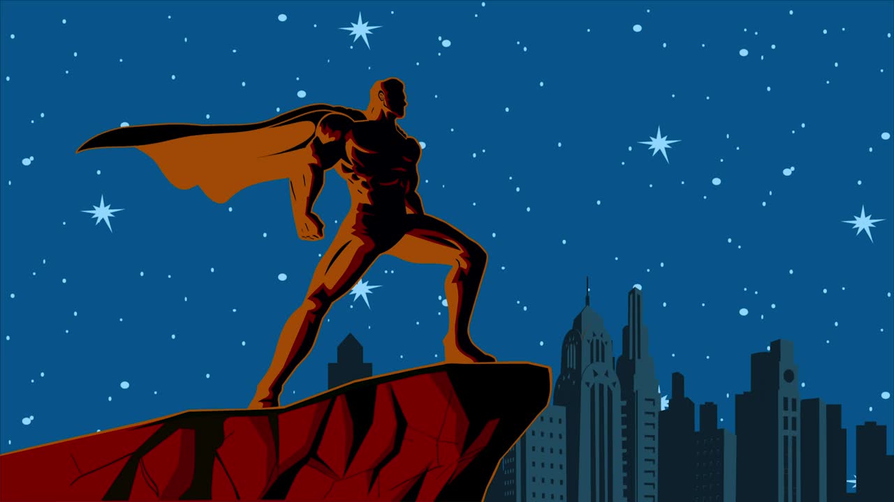 레트로 루프 가능한 프 슈퍼히어로 애니메이션 비디오