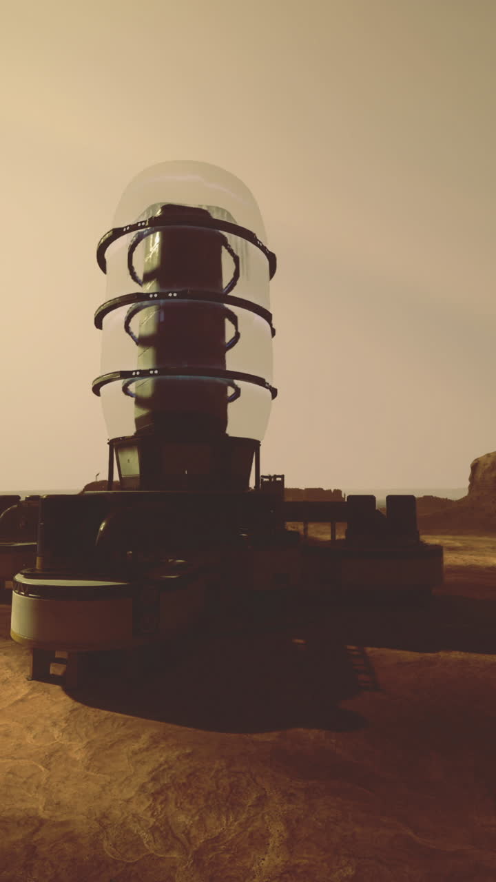 Futuristic mars habitat design with advanced tech in a dry landscape