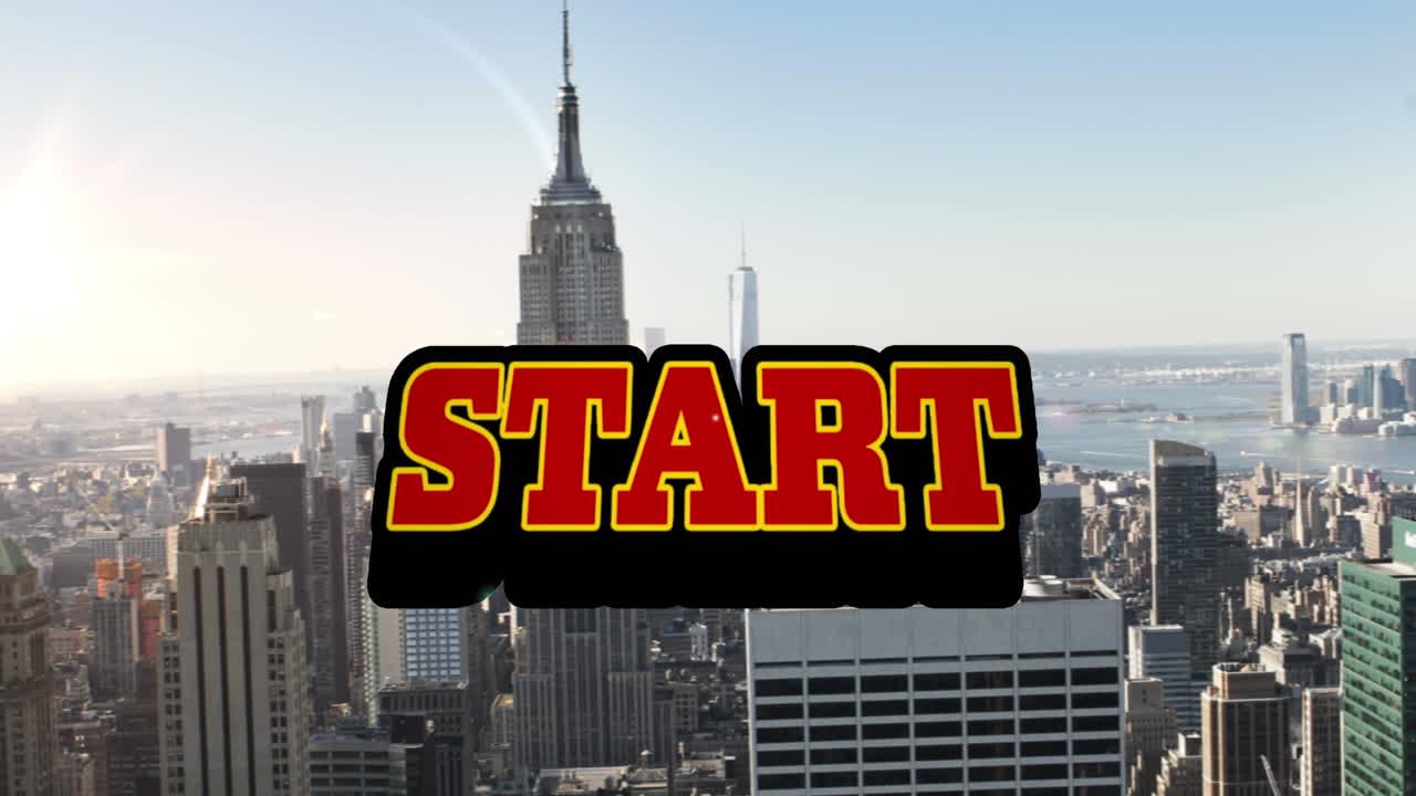 Animation of start text over cityscape