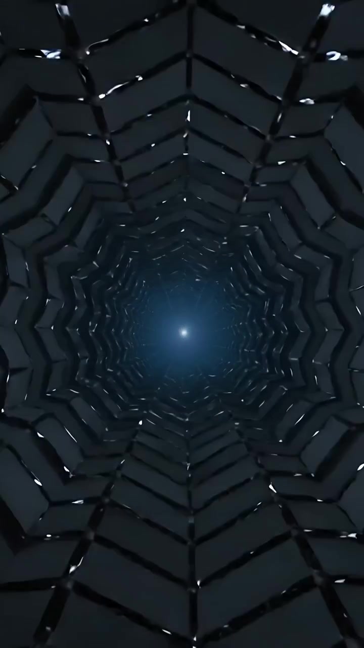 Vertical video: Morphing mandala moving into tunnel in VR as cam pulling in revealing central orb