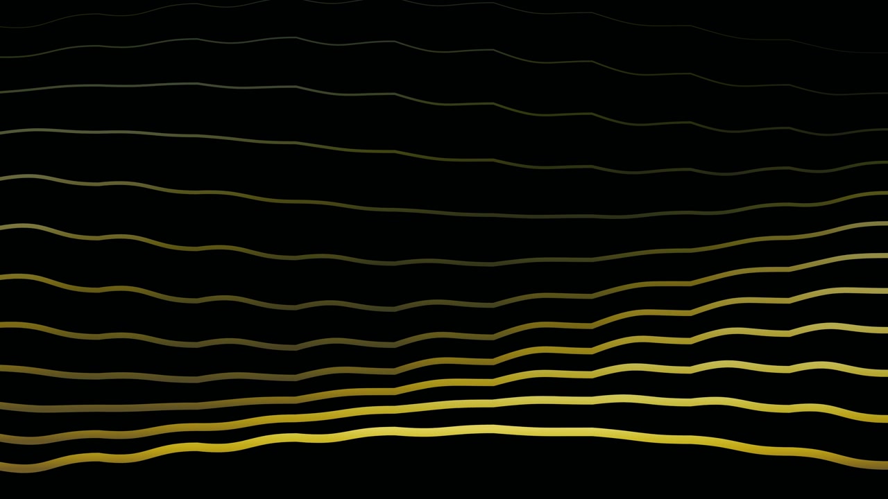 Abstract Golden Wavy Lines Moving on Black Background