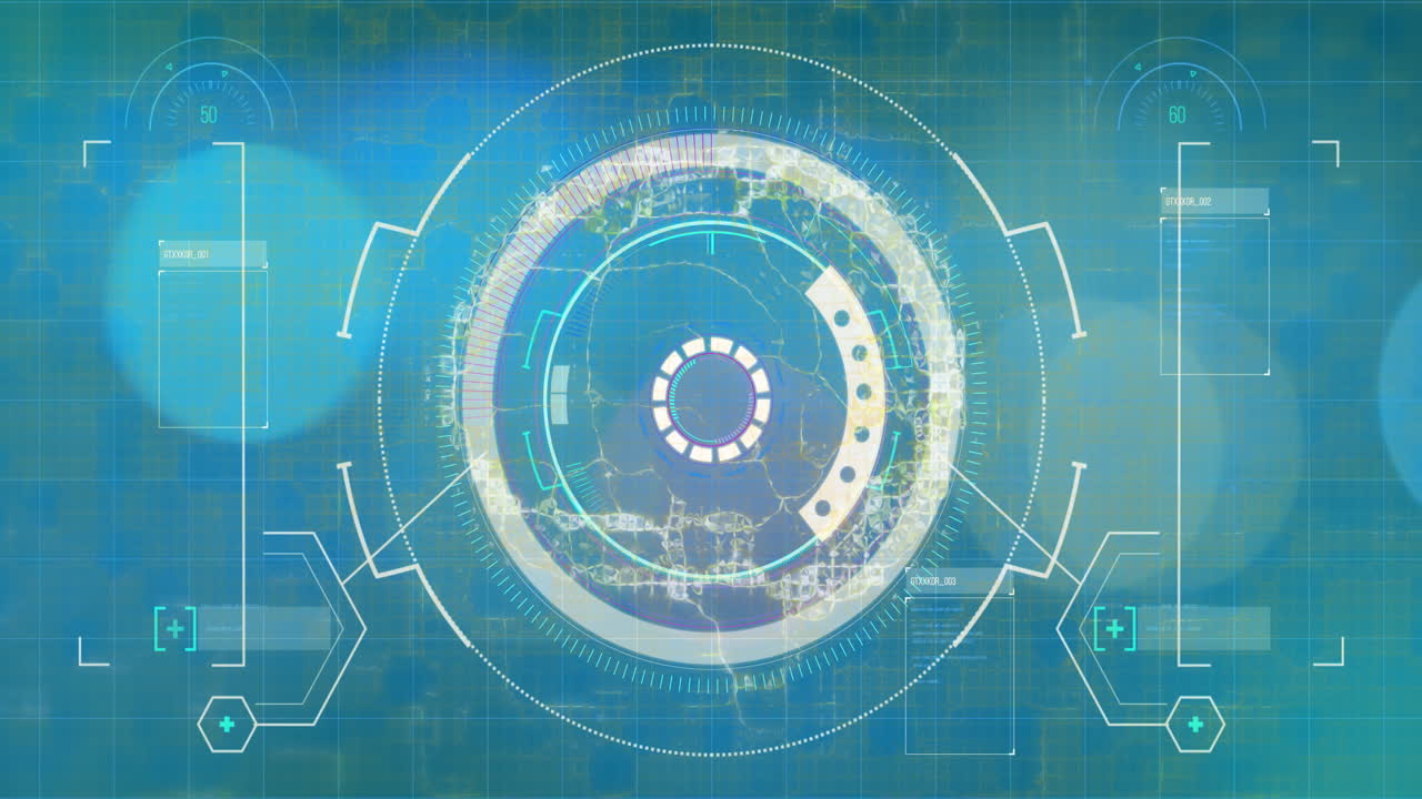 파란색 배경에 대한 범위 스캐닝과 데이터 처리 애니메이션