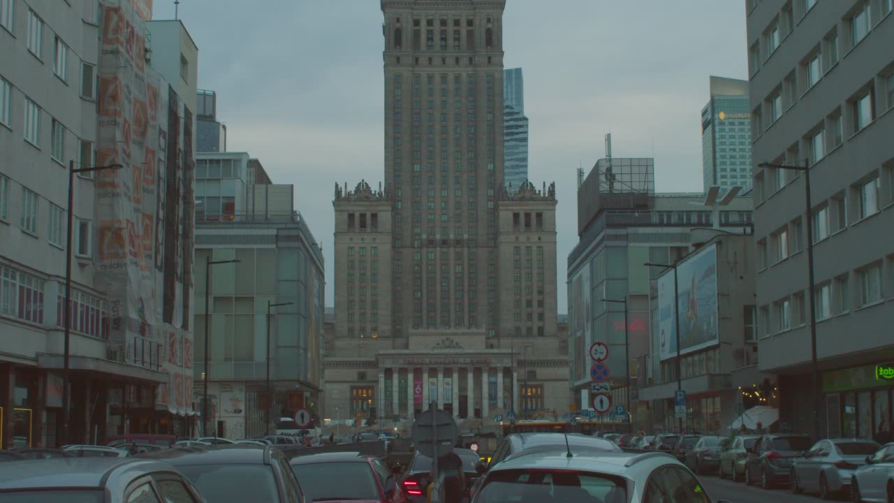 A tilt-up shot of the Palace of Culture and Science in Warsaw