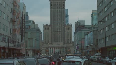 a tilt-up shot of the palace of culture and science in warsaw