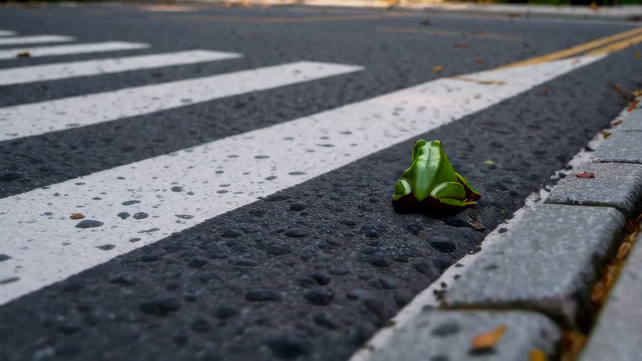 Frog on a Crosswalk