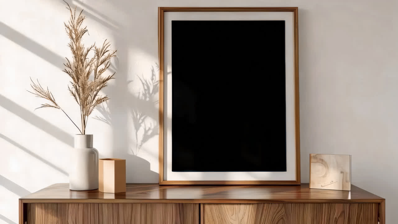 Aesthetic wooden picture frame live mockup animated overlay, transparent 4K video, alpha channel