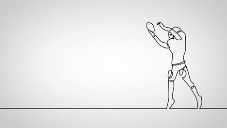 animation of drawing of male rugby player catching ball on white background