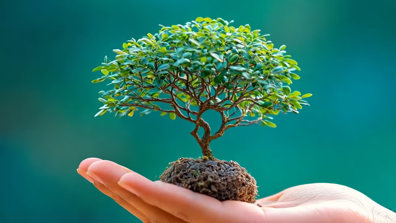 una persona sosteniendo un pequeño árbol en la mano
