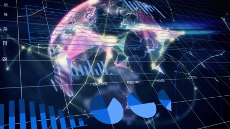 animation statistics processing, networks of connections over globe