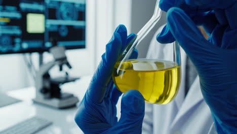 scientist analyzing liquid in lab