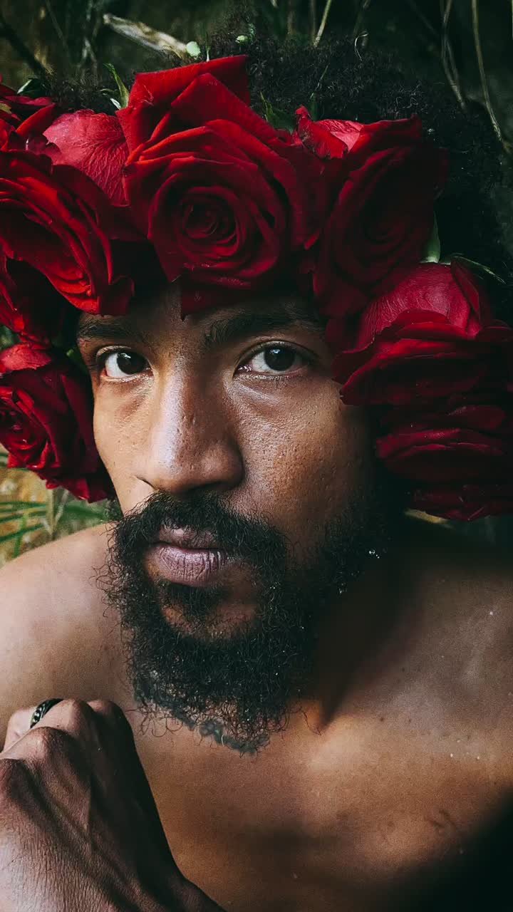 Uomo con una corona di rose