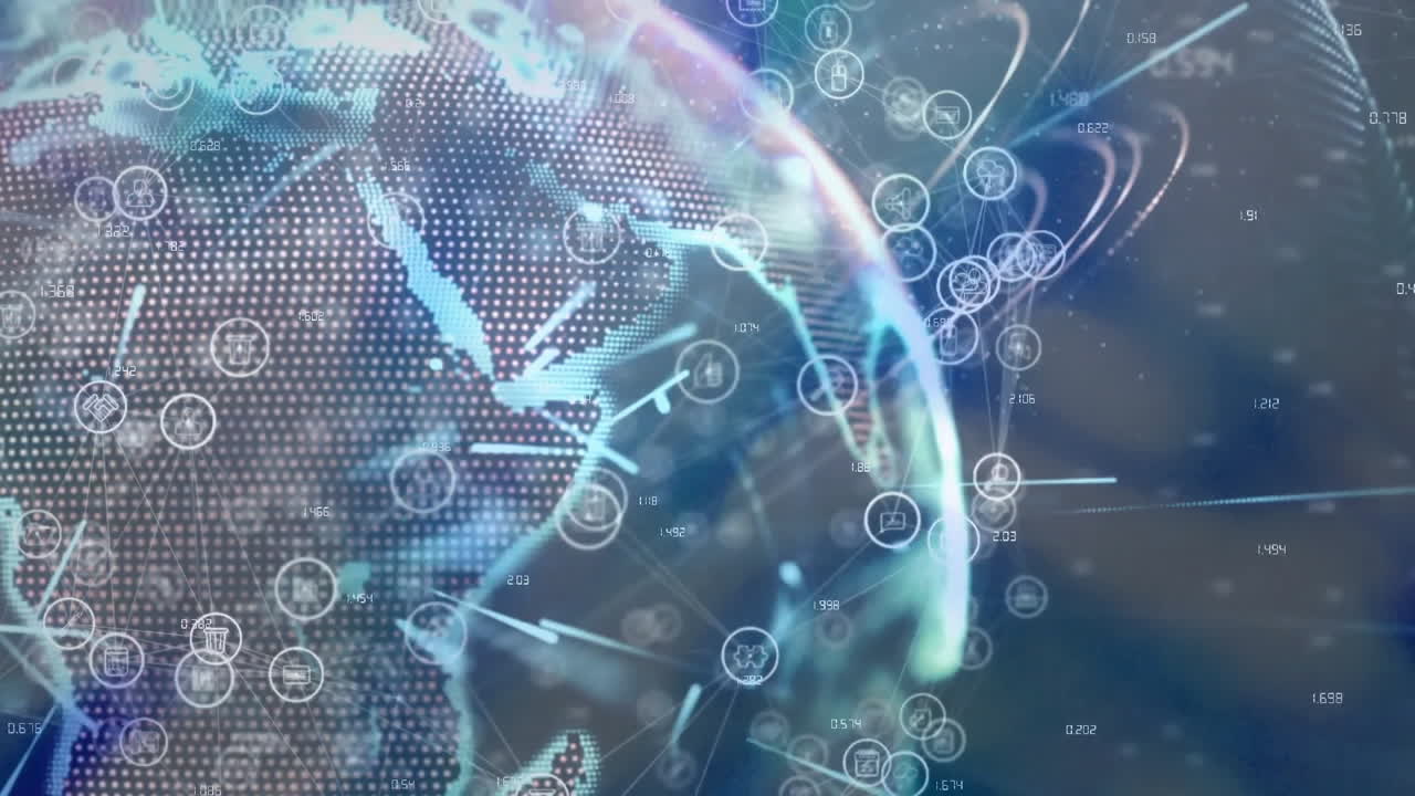 Digital globe with network connections and data processing animation overlay