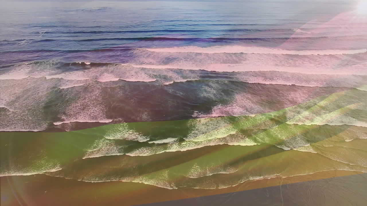 цифровая композиция размахивающего немецким флагом на фоне воздушного изображения волн в море