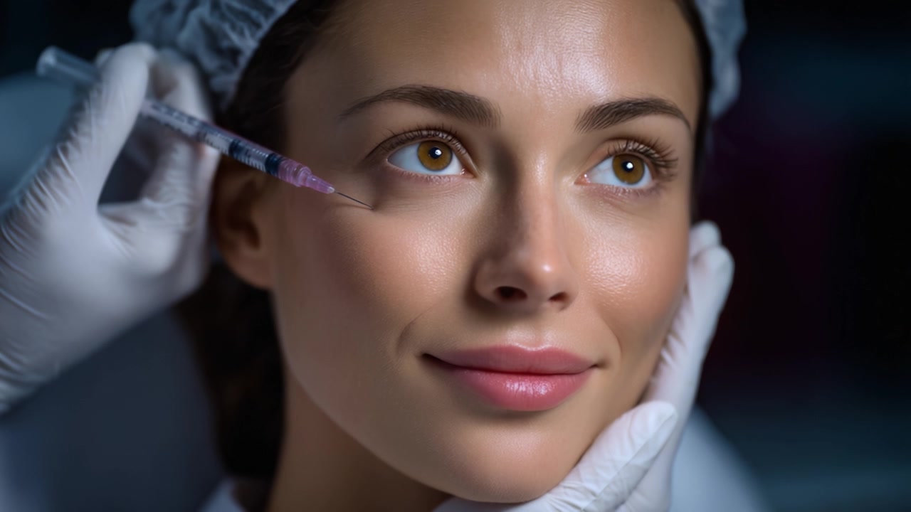 Procedura di trattamento estetico focalizzata sul miglioramento facciale con un primo piano di un paziente che riceve un'iniezione in un ambiente medico professionale.