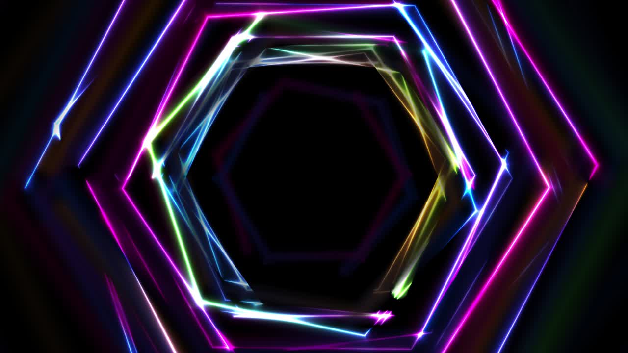 Colorful glowing neon tech hexagons abstract video animation
