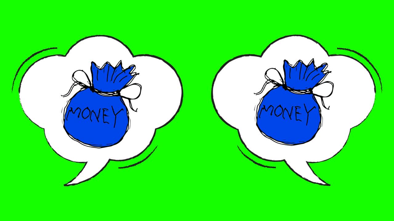 돈의 봉투에서 연설 거품 녹색 화면