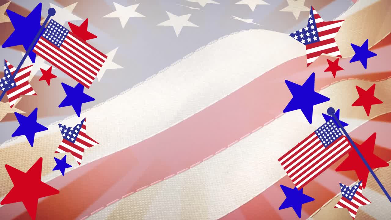 Animation of stars and stripes over american flag