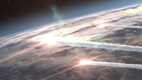 missiles launching over earth