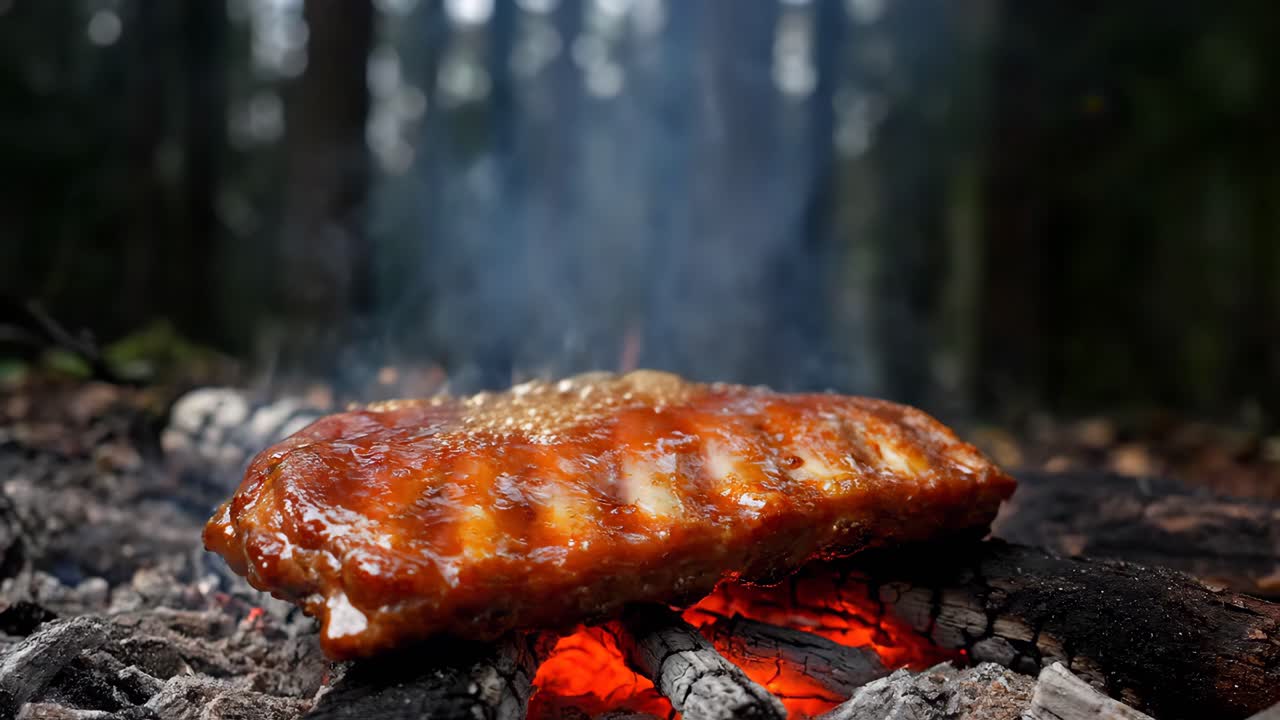 Ribs being grilled over a fire