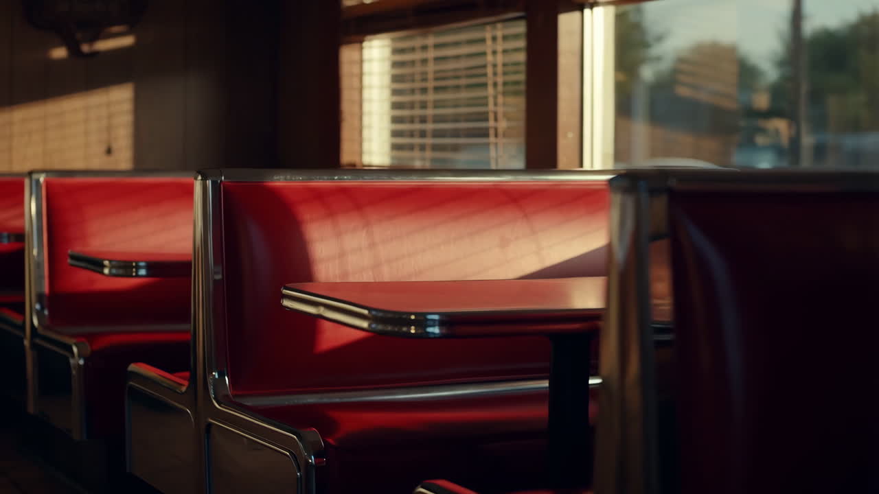 Empty Retro Diner Booths Bathed in Sunlight