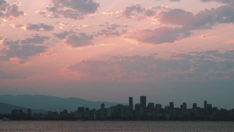 time lapse of sunrise over vancouver skyline with beautiful clouds