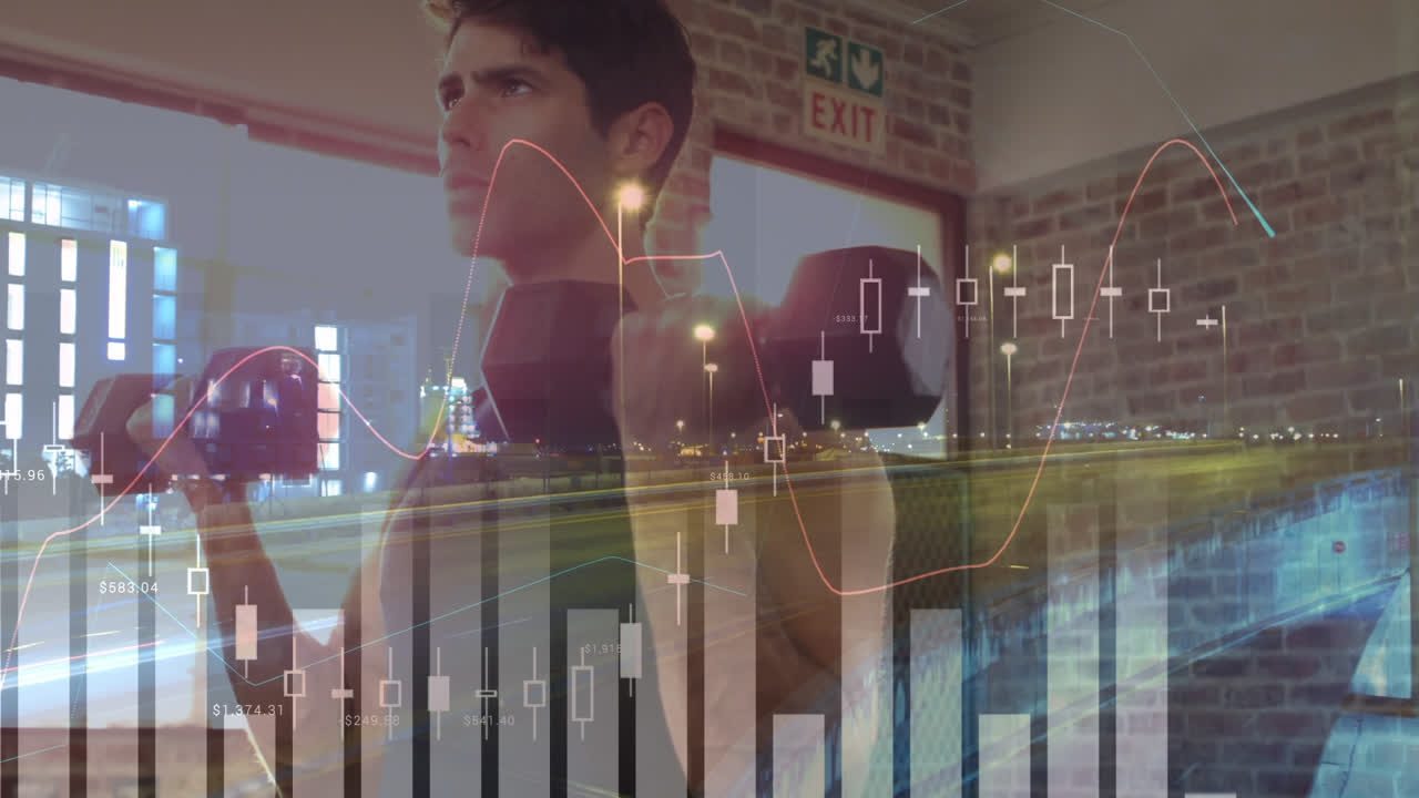 animación del procesamiento de datos y estadísticas sobre el ejercicio de hombres fuertes