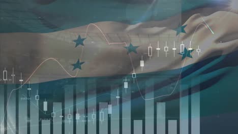 animación de la bandera de honduras con múltiples gráficos contra el estadio y el cielo