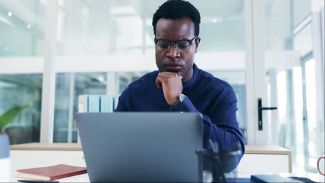 Business man, computer and thinking