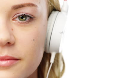 Teenage-girl-portrait-headphones-close-up-half-face-character-series-isolated-on-pure-white-background