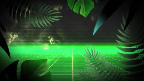 animation of drops of rain, glowing green grid moving in seamless loop