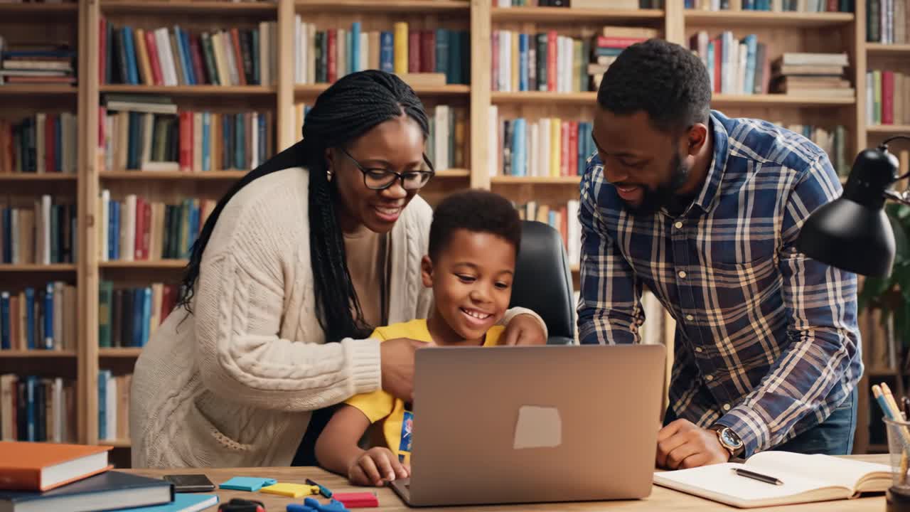 Family learning together at home